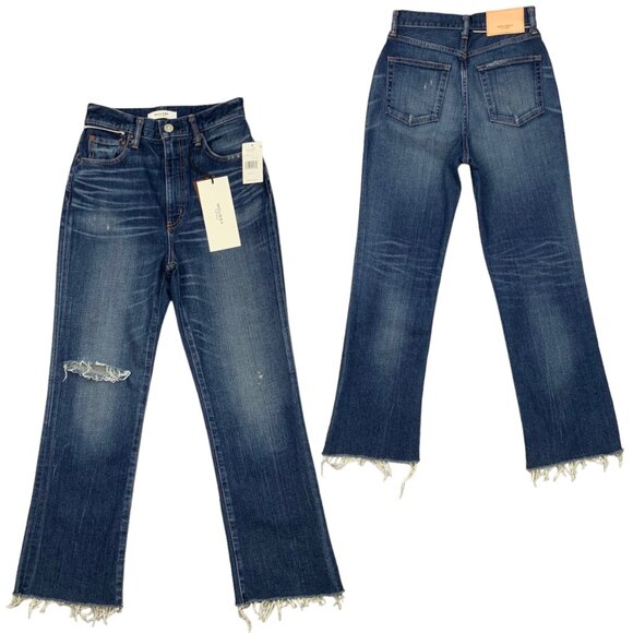 Moussy Vintage MV Rhode Flare Jeans 25 Dark Blue Distressed Cropped High Rise - Picture 12 of 12